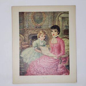 Vintage Mother Daughter STORY TIME by Monte c 1940's Art Print VTG Wall Prints